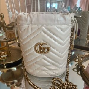 Gucci  Cream Quilted Crossbody Bag with Gold Details